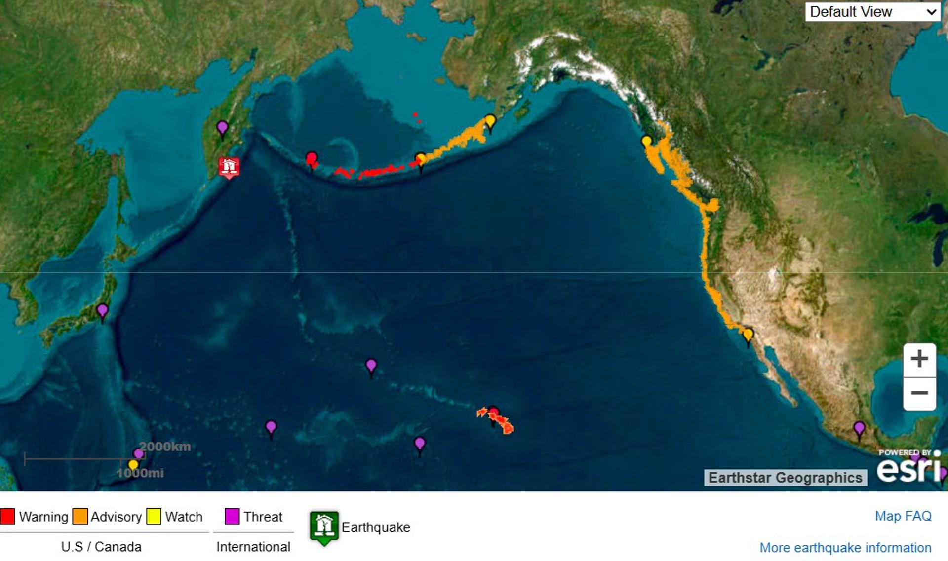 EE.UU. emite alerta de tsunami en Hawái y partes de Alaska por sismo de 8.7 en Kamchatka