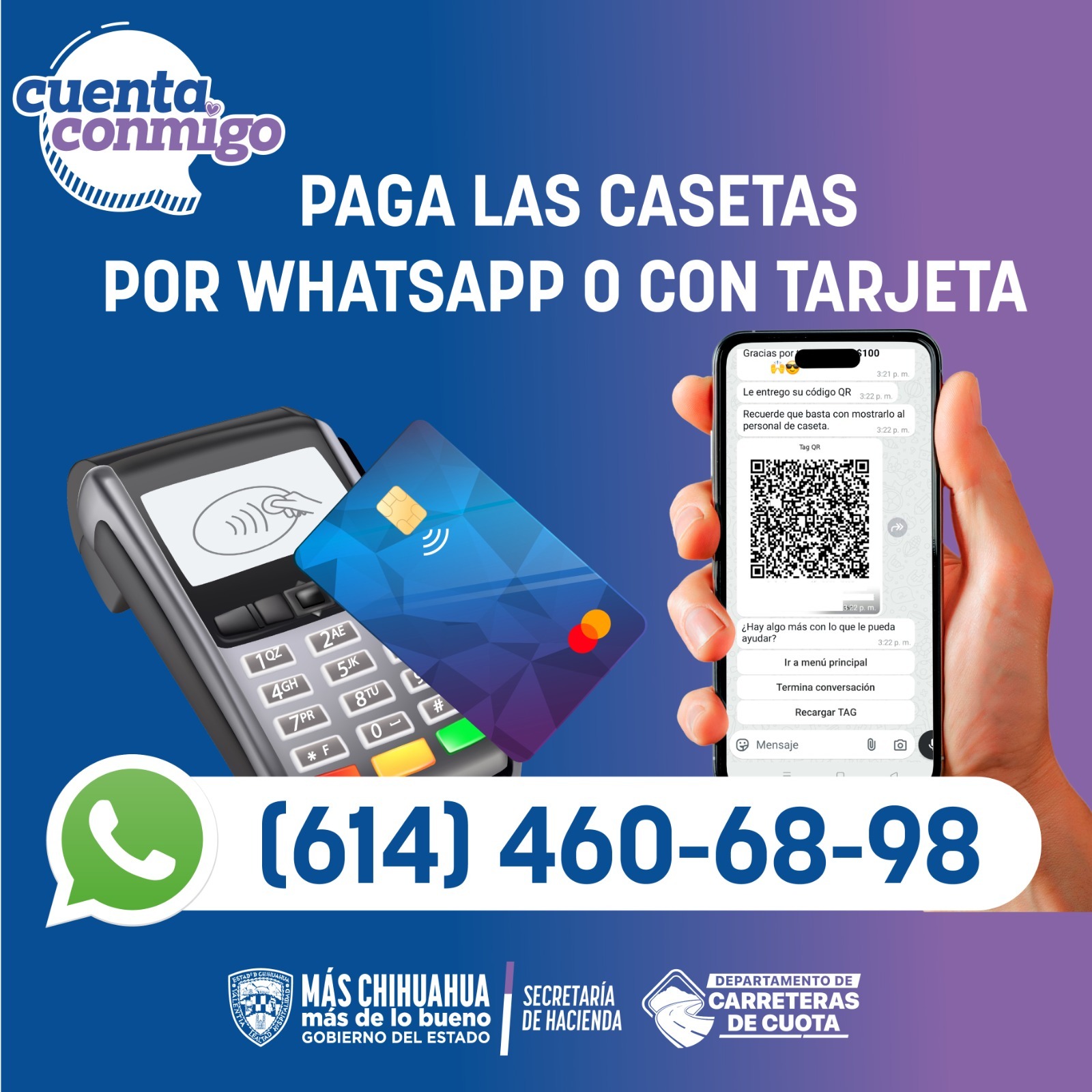 Invita Secretaría de Hacienda a pagar casetas con tarjeta o por medio de WhatsApp
