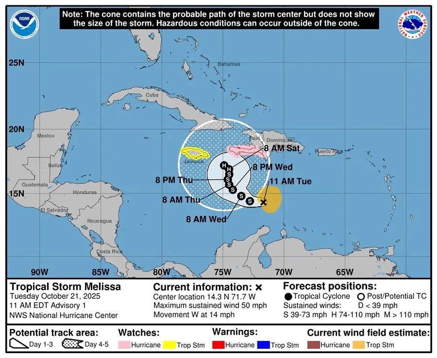 Se forma la tormenta tropical Melissa en el Caribe y amenaza como huracán a Haití