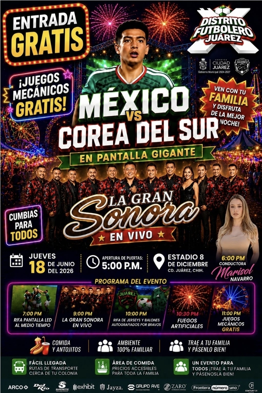 205601-163529780-1 Invita Municipio a disfrutar del partido México vs Corea del Sur