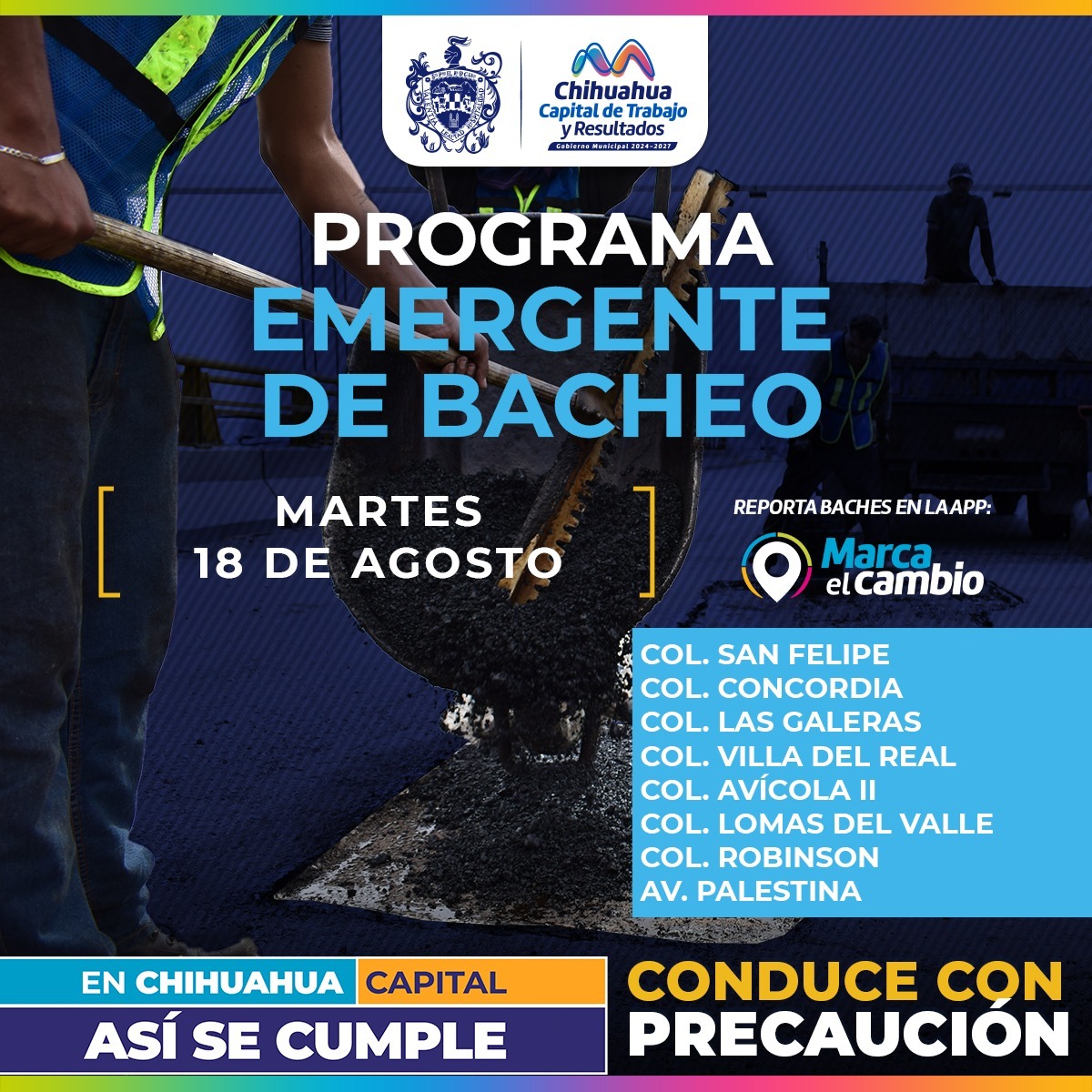 Ocho zonas tendrán bacheo este martes
