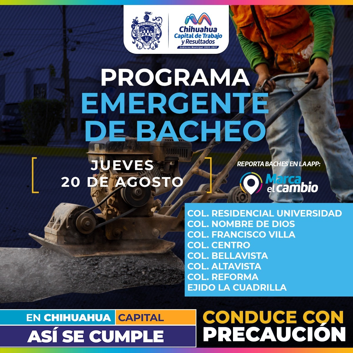 Ocho zonas tendrán bacheo este jueves