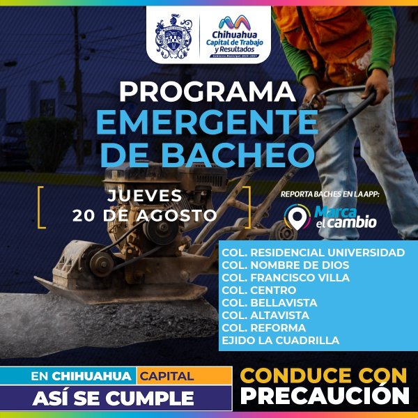 Ocho zonas tendrán bacheo este jueves