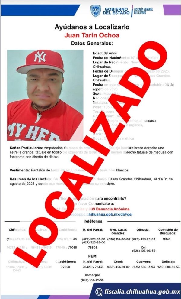 Localiza FGE Noroeste a Juan T. O., desaparecido en NCG