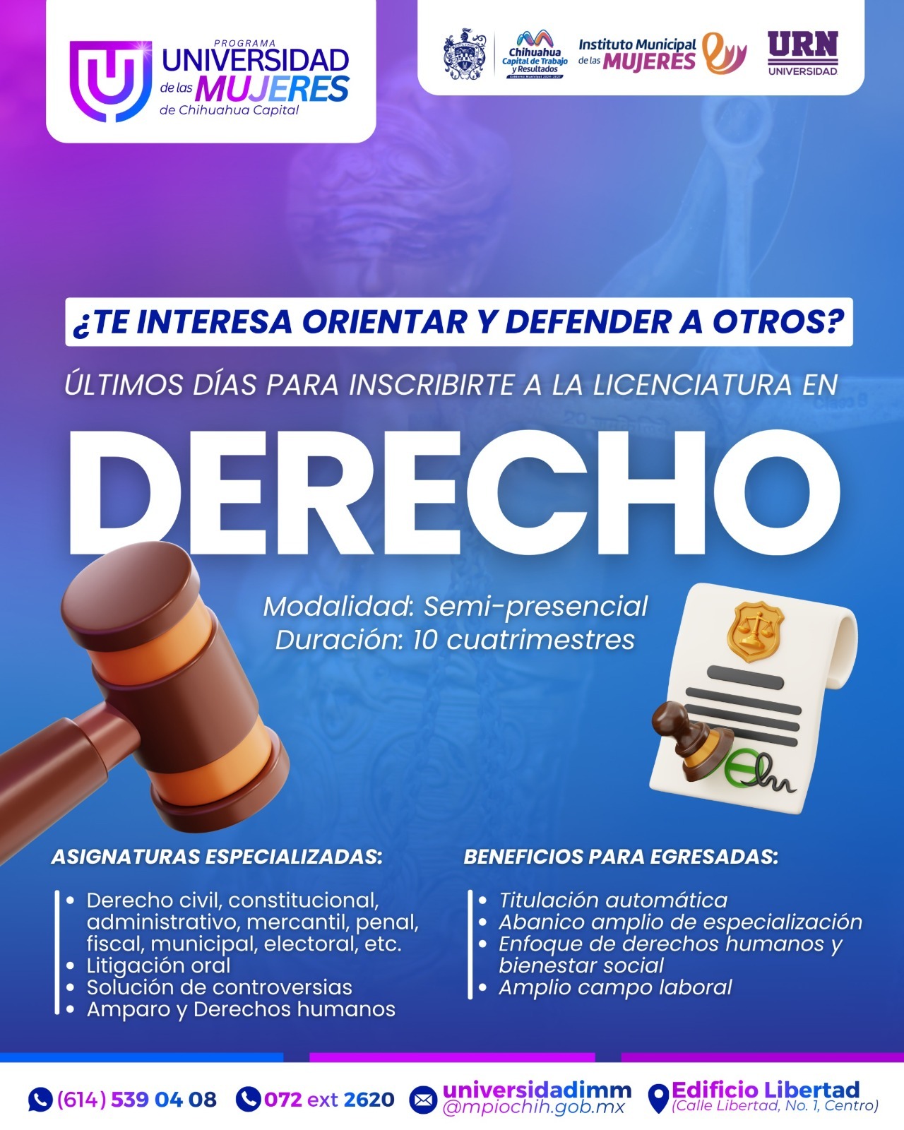 Últimos días para inscribirte a la licenciatura en Derecho 