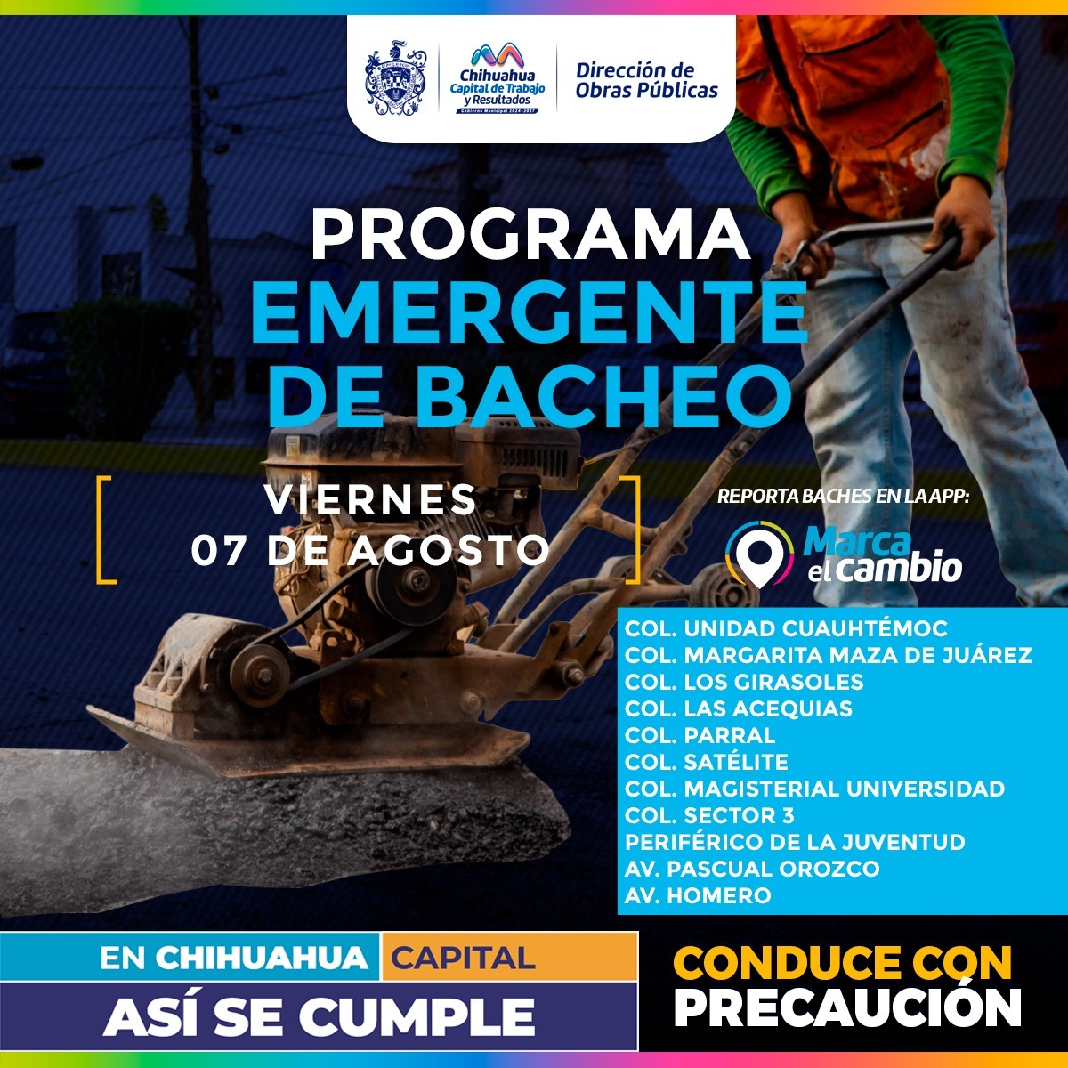 Once zonas tendrán bacheo este viernes 