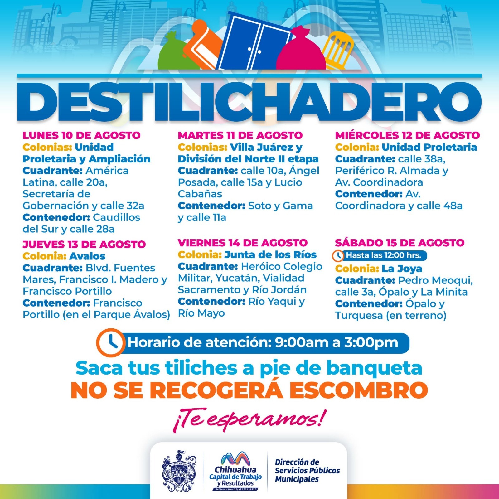 Estará programa Destilichadero en 7 colonias del 10 al 15 de agosto