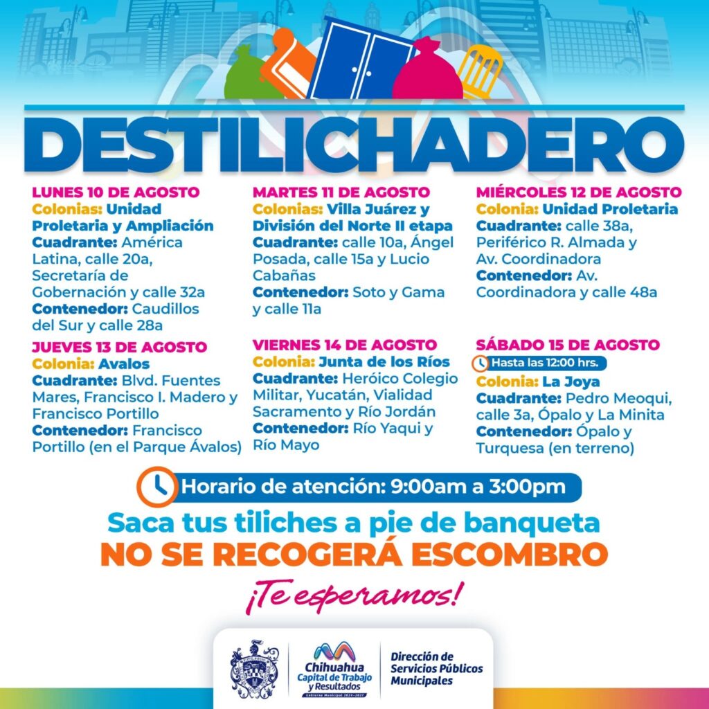 Estará programa Destilichadero en 7 colonias del 10 al 15 de agosto