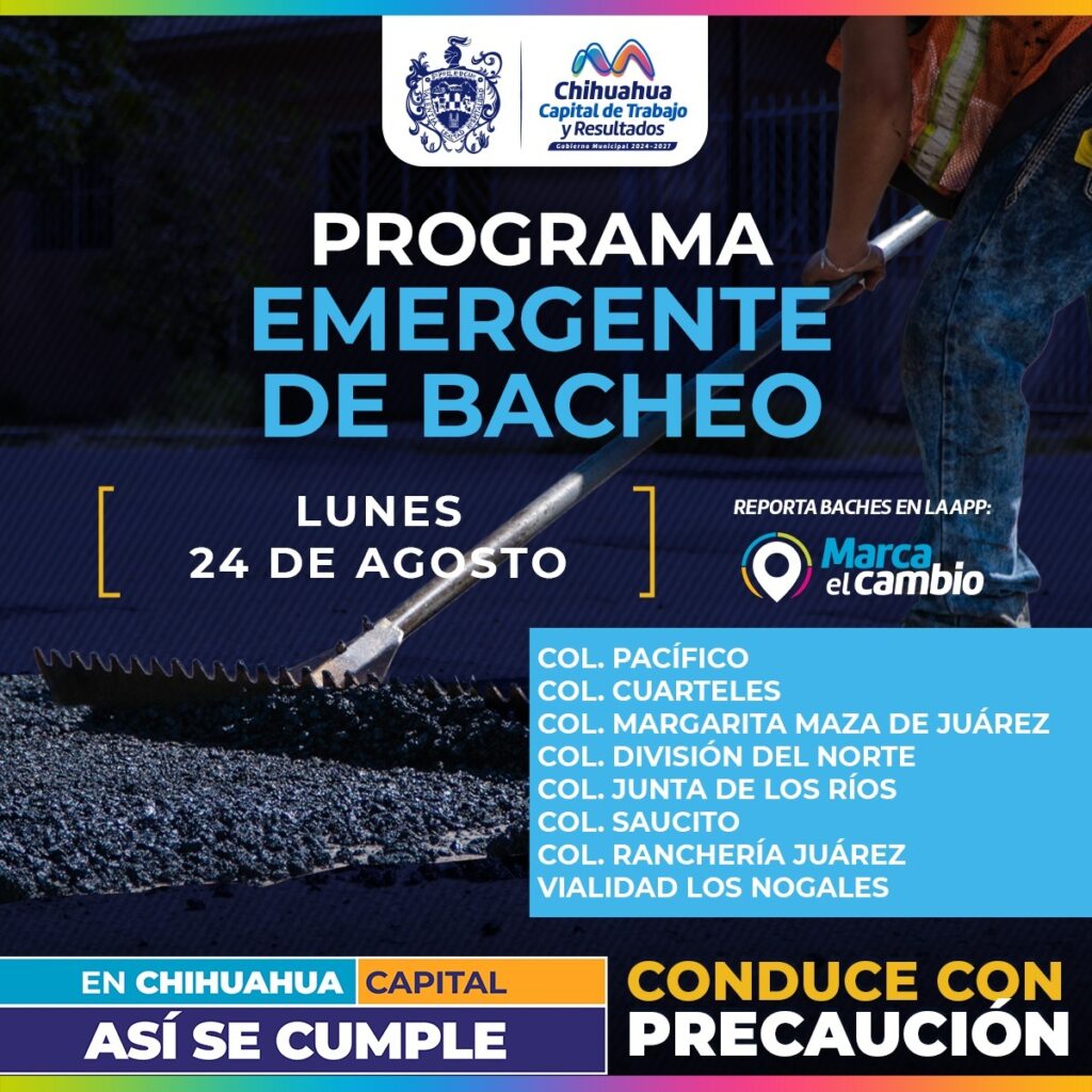 Ocho zonas tendrán bacheo este lunes