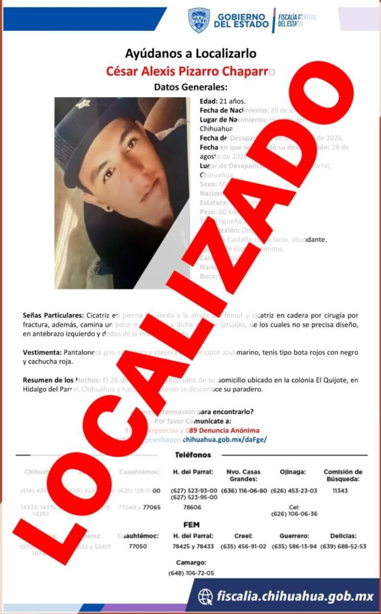 Localiza Fiscalía Zona Sur a joven con reporte de ausencia en Parral