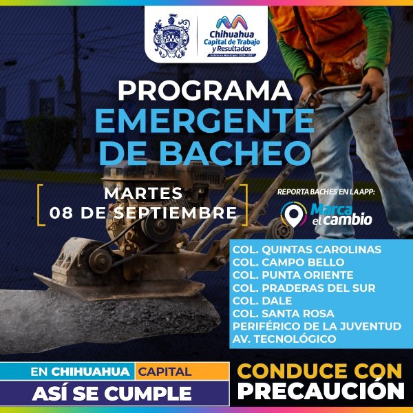 Atenderá Municipio ocho zonas con bacheo este martes