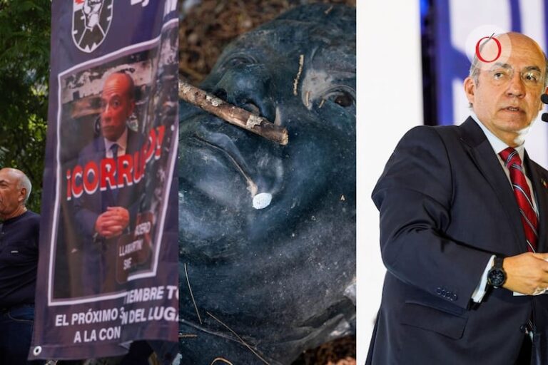 Varios extrabajadores del organismo hoy extinto Luz y Fuerza del Centro (LyFC) protestaron la presencia del expresidente en un foro. Los manifestantes después marcharon a Los Pinos y destruyeron la estatua del expresidente.