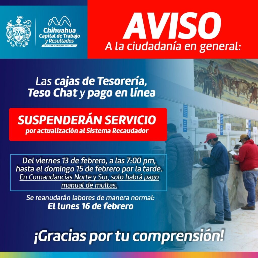 Cerrarán cajas de Tesorería por mejoras al sistema