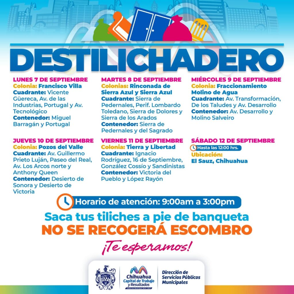 Estará Destilichadero en 6 colonias del 7 al 12 de septiembre