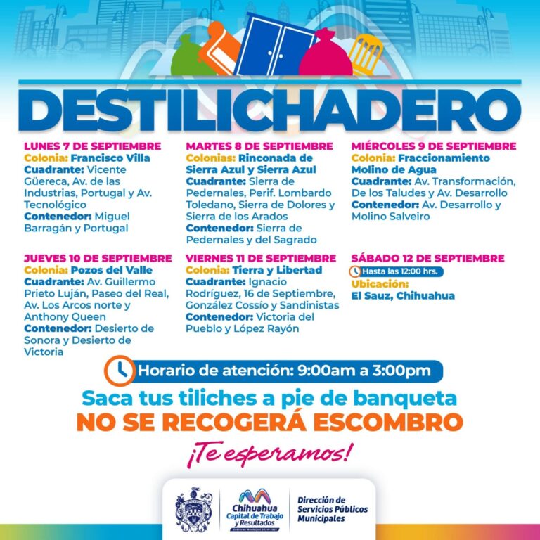 Estará Destilichadero en 6 colonias del 7 al 12 de septiembre