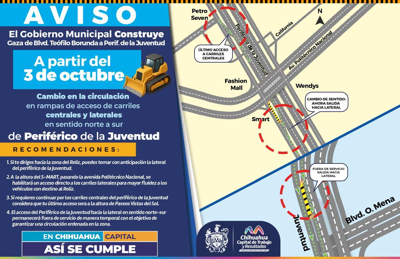 Así será la modificación vial en carriles del perijuv por Gaza